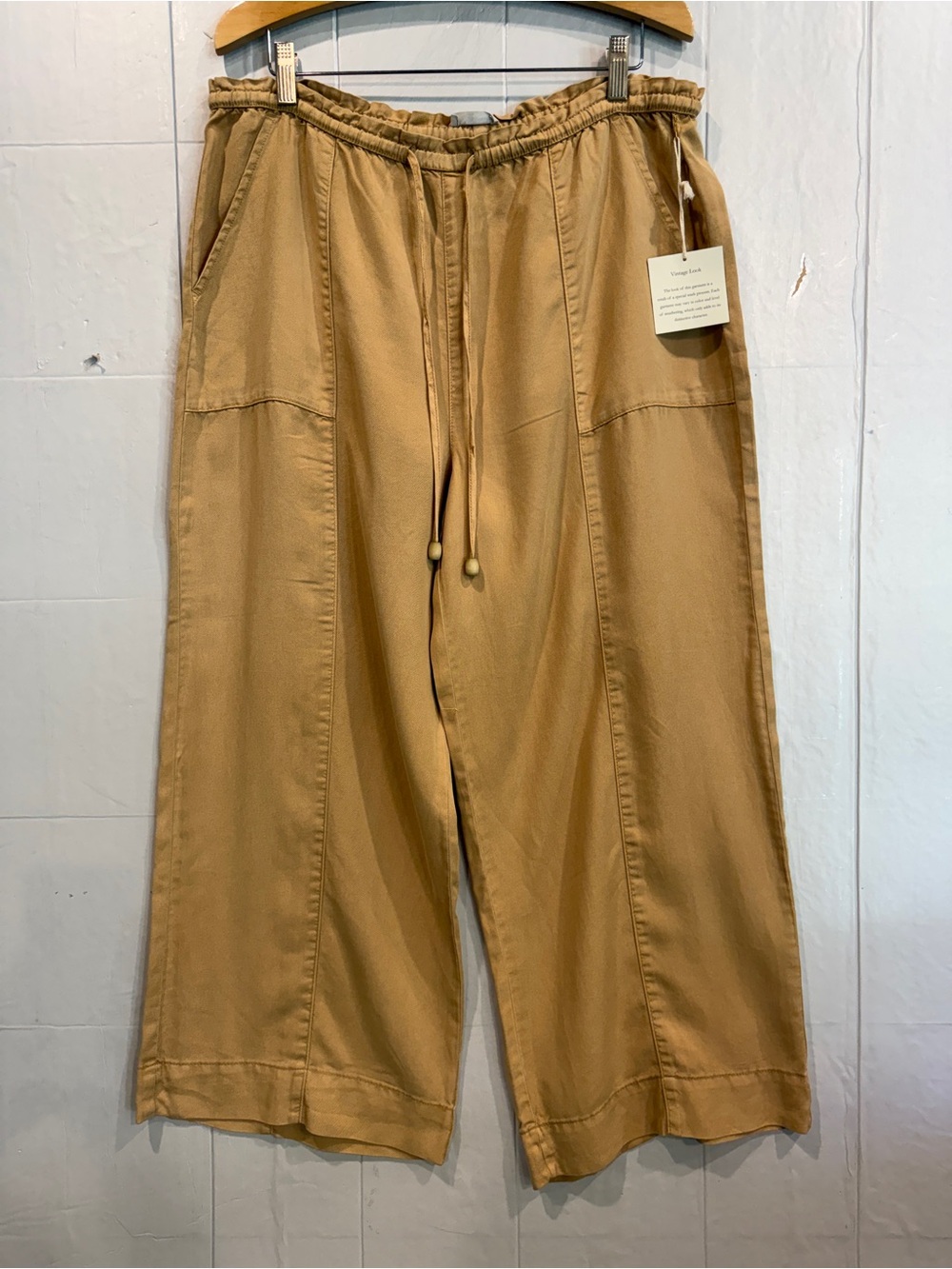 Joie NWT Wide-Leg Ankle Length Drawstring Chinos in Tan Sz L